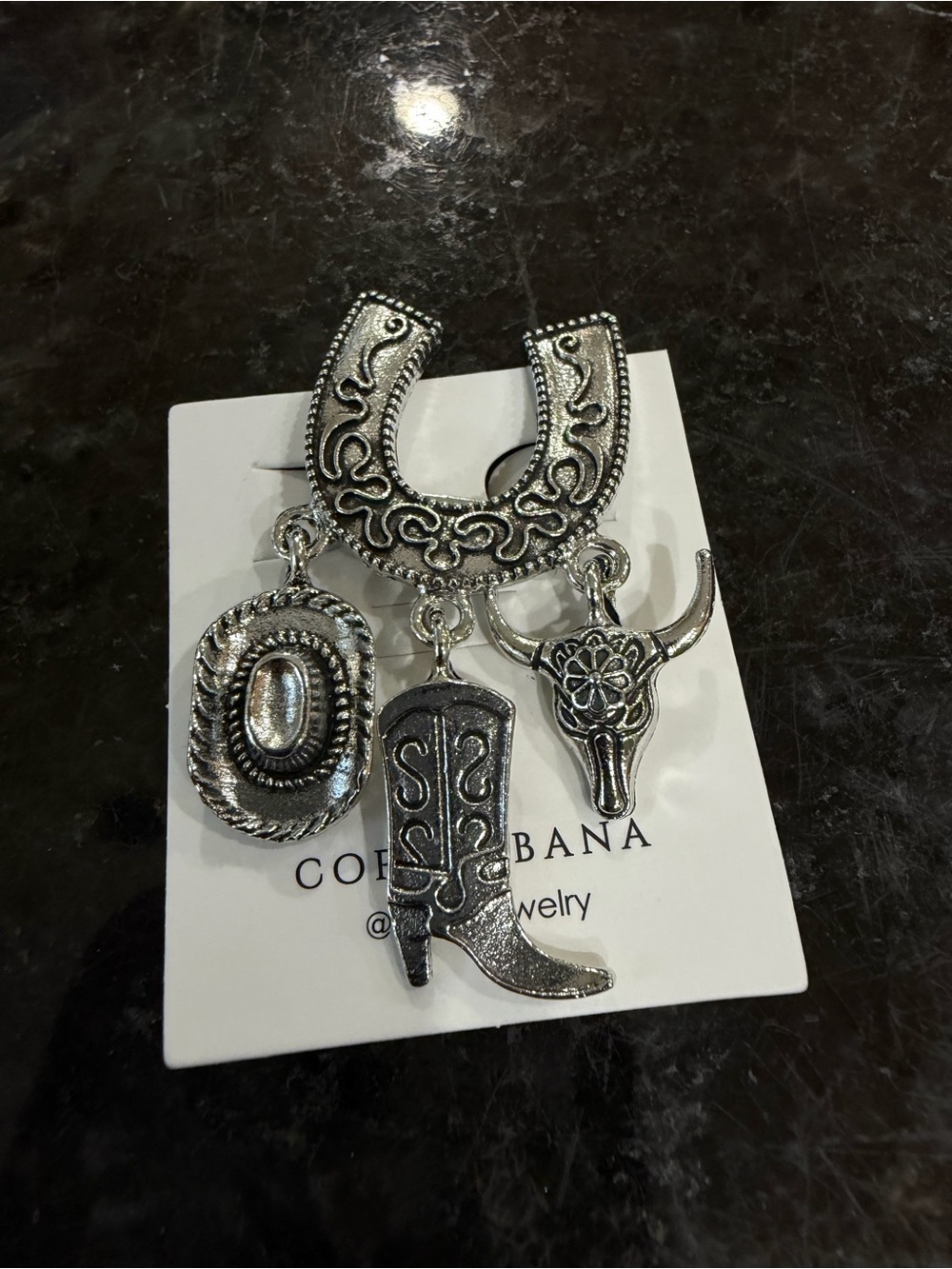 Silver Western Charm Brooch Cluster
